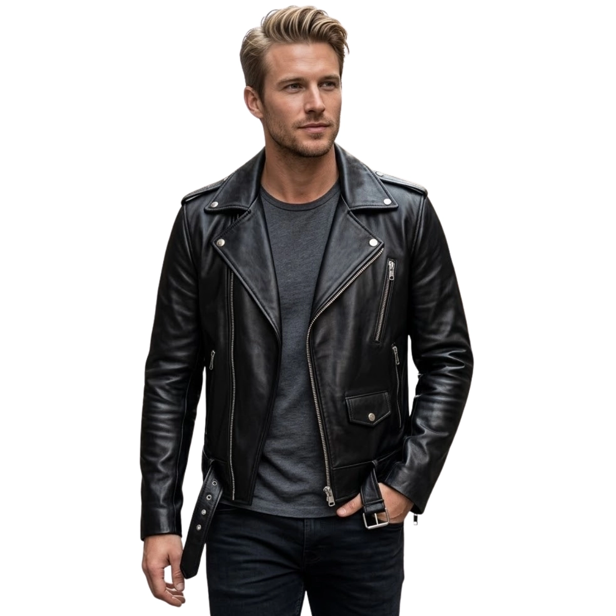 Black Asymmetrical Leather Biker Jacket