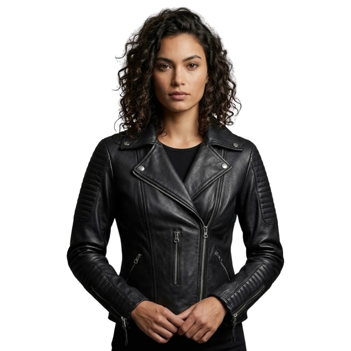 Black Asymmetrical Leather Biker Jacket