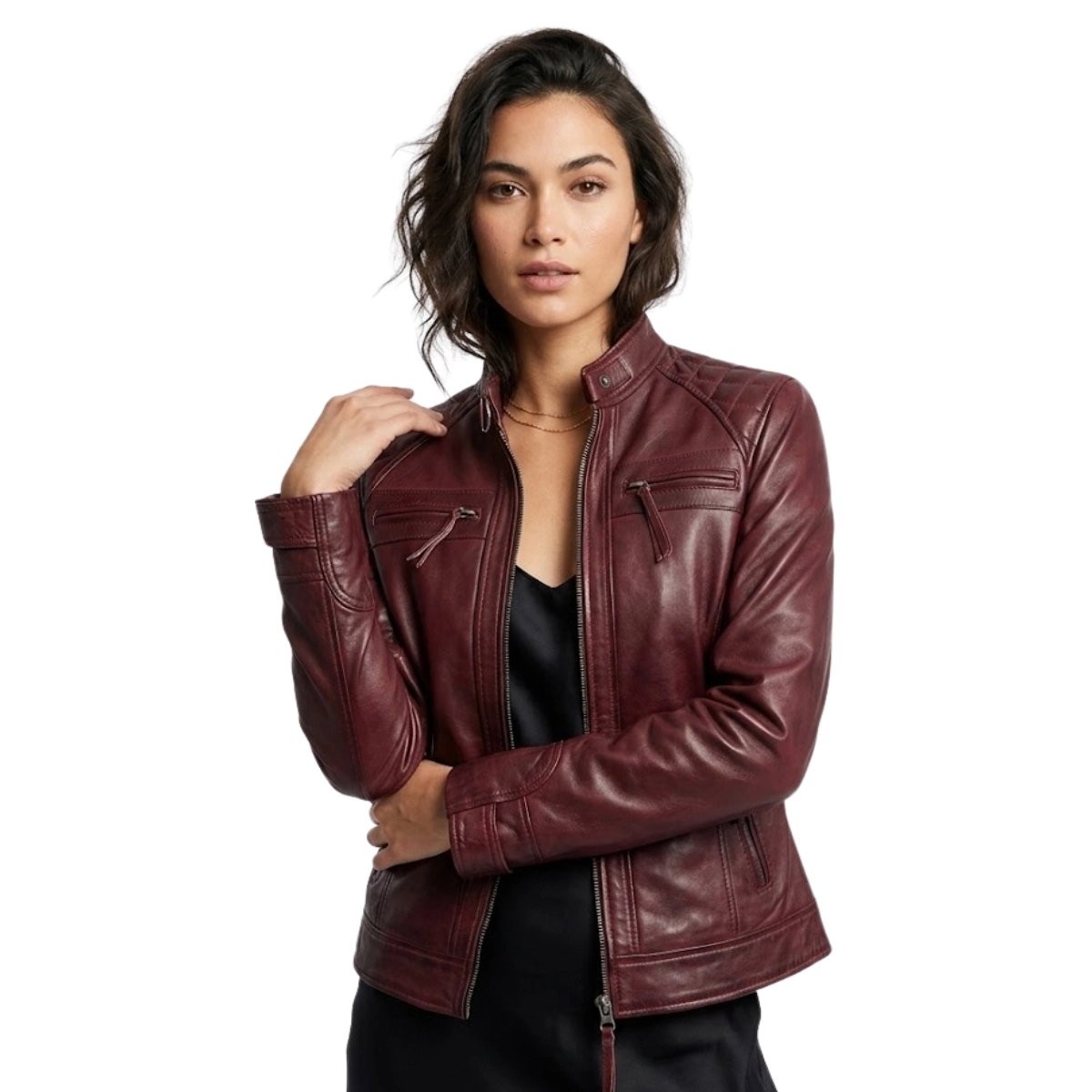 Quilted Leather Cafe Racer Jacket