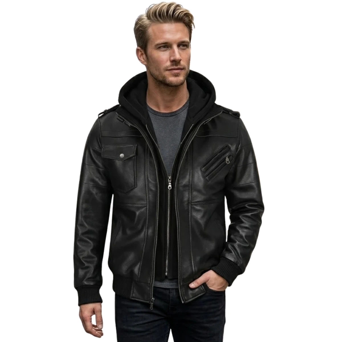 edinburgh-mens-black-bomber-leather-jacket-with-removable-hood