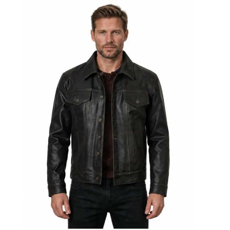 mens-dark-brown-leather-trucker-jacket