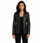 black-two-button-leather-blazer