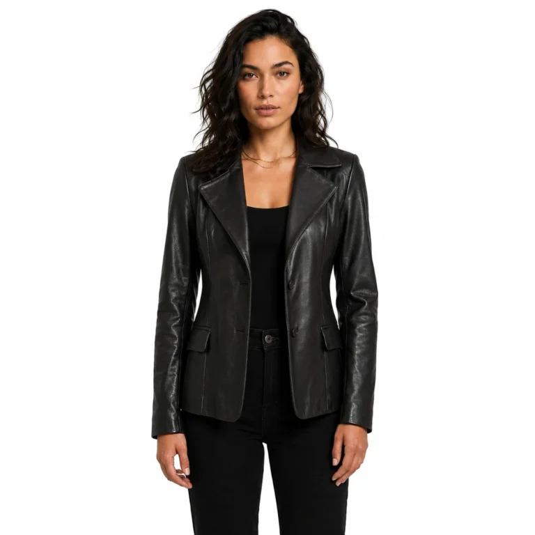 black-two-button-leather-blazer