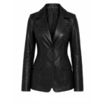 black-two-button-leather-womens-blazer