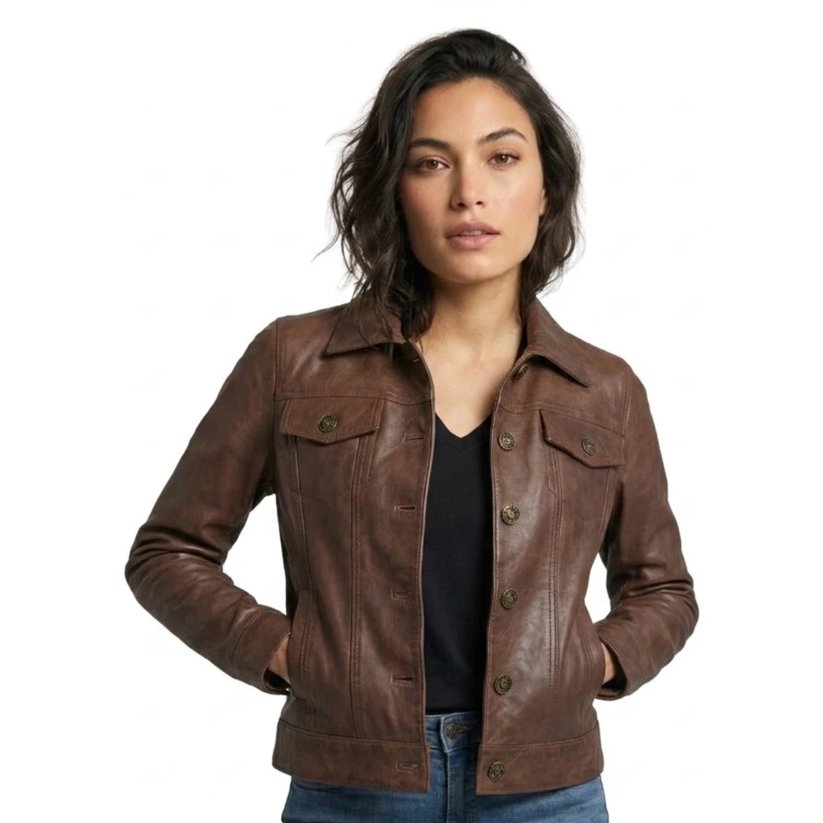 womens-cognac-brown-leather-trucker-jacket